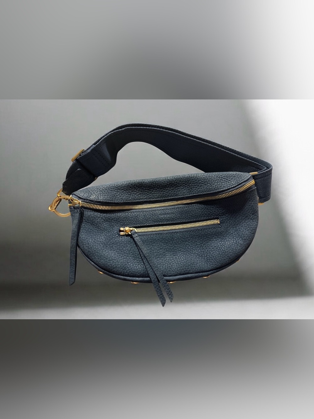 Hammitt Charles Pebbled Leather Belt Bag Skies Blue with Gold Hardware Medium